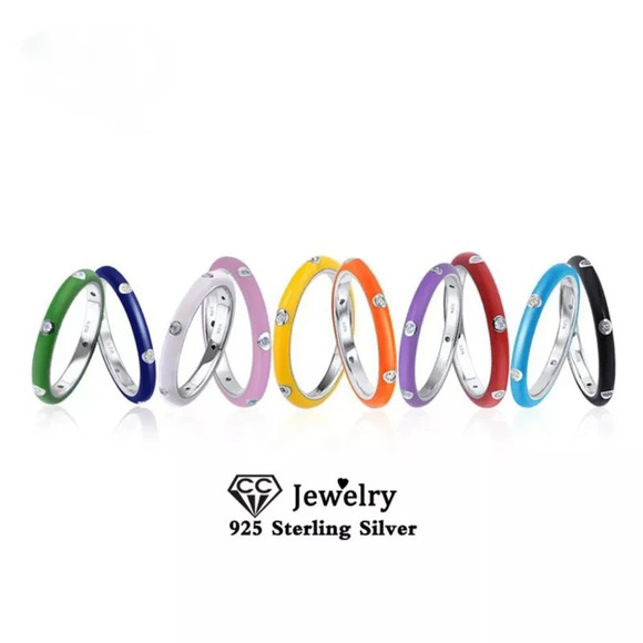 NEW Unisex White Ceramic Pave Diamond Sterling Silver Band Ring, Size 6 - Picture 7 of 14